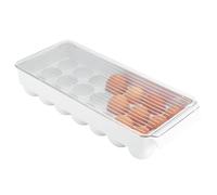 iDesign Fridge/Freeze Binz Envase para huevos, huevera de plástico para 21 huevos, caja de huevos, blanco/transparente