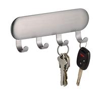 iDesign Ganchos adhesivos de pared, colgador adhesivo pequeño de acero, llavero de pared con 4 ganchos para llaves, bufandas, paños y otros accesorios, plateado mate