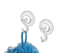 iDesign Ganchos para colgar toallas, pequeño toallero adhesivo de plástico para el baño, juego de 2 ventosas con gancho para instalar sin taladro, transparente