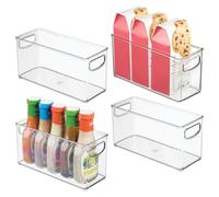 iDesign Juego de 4 Cubos Organizadores apilables de Plástico Reciclado con Asas Integradas para Organización de Cocina, Frigorífico, Congelador, Despensa y Armario - Transparente