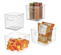iDesign Juego de 4 cubos organizadores de nevera de plástico reciclado al 50%, fabricados en USA - Diseño versátil ideal para organizar el congelador, la nevera, la despensa- transparente