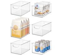 iDesign Juego de 6 organizadores de plástico reciclado con asas de fácil agarre para despensa y almacenamiento de cocina, congelador y frigorífico, transparente