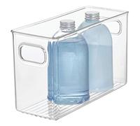 iDesign Linus Caja organizadora para cuarto de baño, organizador de cajones mediano de plástico con asas, transparente