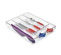iDesign Linus Caja para cubiertos, cubertero para cajones fabricado en plástico con 5 divisiones, transparente