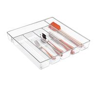 iDesign Linus Caja para cubiertos, cubertero para cajones fabricado en plástico con 6 divisiones, transparente