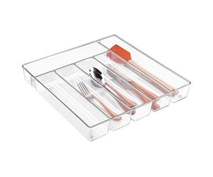 iDesign Linus Caja para cubiertos, cubertero para cajones fabricado en plástico con 6 divisiones, transparente