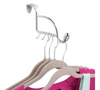 iDesign Orbinni Gancho de ropa para puerta, galán de noche con barra para 4 perchas en metal, perchero de puerta, plateado