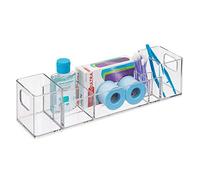 iDesign Organizador AA8 para baño, 39680, caja de almacenamiento de plástico con 8 compartimentos y asas, organizador de cosméticos para maquillaje, medicamentos y cremas, transparente