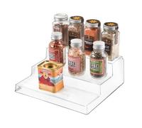iDesign Organizador de cocina para especias, organizador de armarios pequeño de plástico con 3 niveles, práctico soporte especiero para especias y latas, transparente