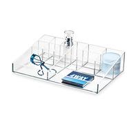 iDesign Maquillaje, Caja colección Exclusiva de Sarah Tanno, Organizador de plástico con 13 apartados para paletas, brochas y más, Transparente, 30,5 x 20,3 x 7,5