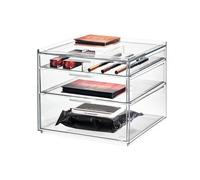 iDesign Organizador de Maquillaje, cajonera pequeña con 3 cajones de la colección Exclusiva de Sarah Tanno, Organizador de plástico para cosméticos y Utensilios, Transparente