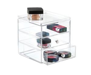 iDesign Organizador de maquillaje con 3 cajones, compacta minicómoda apilable de plástico, mini cajonera para productos de belleza y cosméticos, transparente, 1 x Mirror