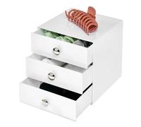 iDesign Organizador de maquillaje con 3 cajones, compacta minicómoda de plástico, mini cajonera cuadrada para productos de belleza y cosméticos, blanco