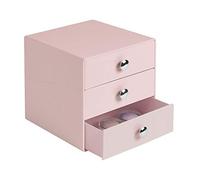 iDesign Organizador de maquillaje con 3 cajones, compacta minicómoda de plástico, mini cajonera cuadrada para productos de belleza y cosméticos, rosa