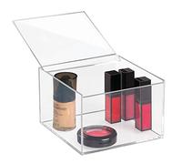 iDesign Organizador de maquillaje con tapa (15,2 x 15,2 x 10,2 cm), caja de belleza mediana en plástico sin BPA, organizador de cosméticos apilable de acrílico, transparente