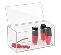 iDesign Organizador de maquillaje con tapa, organizador de cosméticos de tamaño mediano en plástico libre de BPA, caja para maquillaje apilable, transparente