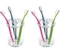 iDesign Portacepillos de Dientes, Soporte para cepillos de Dientes Grande de plástico, Porta cepillos para hasta 3 cepillos dentales eléctricos o manuales, Transparente (Paquete de 2)