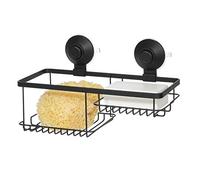 iDesign Repisa para Ducha sin Taladro, Cesta Colgante de Metal con 2 apartados y ventosas Push-Lock, Estante de baño para jabón y Gel con Ganchos para maquinillas, Negro Mate