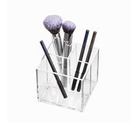 iDesign Caja de Maquillaje, brochas con 3 apartados de la colección Exclusiva de Sarah Tanno, Organizador de plástico para Pinceles, lápices y más, Transparente, 10,4 x 10,4 x 10,7