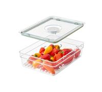 IDESIGN The Fresh Collection - Contenedor de almacenamiento grande y corto con bandeja de inserción, 7.85 pulgadas de largo x 10.5 pulgadas de ancho x 3 pulgadas de alto, contenedor transparente