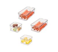 iDesign The Spruce - Juego de 4 contenedores organizadores de pl?stico para refrigerador con tapas, transparentes y blancos