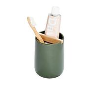 iDesign Vaso para Cepillo de Dientes y Pasta, Porta Cepillo de Dientes de cerámica con Separador de Madera de Paulownia, Organizador de Maquillaje para el baño, Verde