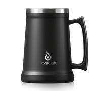 Ideus® Jarra de cerveza aislada con mango, 710 ml, acero inoxidable, taza térmica grande, taza térmica de metal, taza de cerveza, nacido para el Oktoberfest (negro)