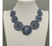 IDGTTLDF 17'' Blue Crystal Braided Chokers Necklace Green Gems Crystal Pendant For Women