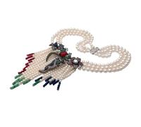 IDGTTLDF 18 '' 3 hebras redondo perla de agua dulce multicolor pavimenta color bronce conector gargantilla collar