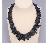 IDGTTLDF 18" Black Tourmaline Rough Raw Top Drilled Gems Beaded Necklace For Women