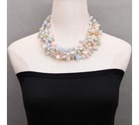 IDGTTLDF 19" 5 Rows Beryl Morganite Stone Crystal Necklace Multi Strands Gems Necklace Jewelry For Lady