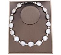 IDGTTLDF 20" Freshwater White Coin Pearl Round Pearl Black Macarsite Pave Necklace Clasp