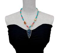 IDGTTLDF 30x60mm Blue Quartz Arrow Head Pendant Multi Gemstone Necklace Blue Red Coral Carnelian Necklace