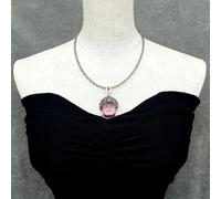 IDGTTLDF 31x38mm Quartz Carved Buddha Pendant with black macarsite. Choker Necklace 18"