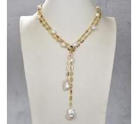 IDGTTLDF 48" Cultured Real White Baroque Pearl Rice Pearl Rosary Chain Long Loop Necklace