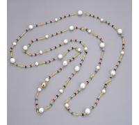 IDGTTLDF 70'' Multi Color Faceted Jade White Keshi Pearl Long Necklace For Women
