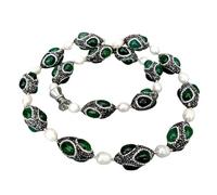 IDGTTLDF Ágata verde pavé negro forma de arroz arroz cultivado perla de agua dulce collar de cadena de suéter 32"