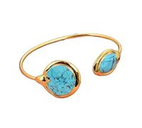 IDGTTLDF Blue Gems Stone Gold Edge Plated Bangle Lady Party Bracelet