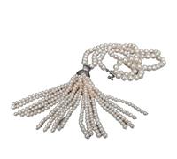 IDGTTLDF Cadena de suéter de perlas blancas cultivadas en agua dulce, collar largo, colgante con borla de perlas, 41"