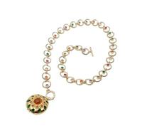 IDGTTLDF Colgante de cristal verde de cuarzo amarillo de 30mm, gargantilla de cadena con Rosario pavé de circonita cúbica de 15mm