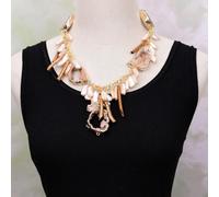 IDGTTLDF Cultured Keshi Pearl Fuchsia Agate Slice Druzy beads Chain Necklace Agate Pendant