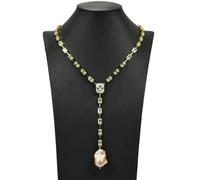 IDGTTLDF Cultured Purple Keshi Pearl Rectangle Cut Clear Cubic Zirconia Women Wedding Party Necklace Jewelry