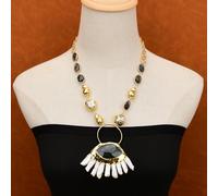 IDGTTLDF Cultured White Keshi Flower Pearl Chain Necklace Big Pearl Labradorite Pendant 20"