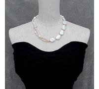 IDGTTLDF Cultured White Keshi Pearl Asymmetric Necklace Designer Women Jewelry