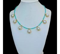 IDGTTLDF Faceted White freshwater Pearl charm choker Necklace 17"