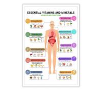 IDGTTLDF Food Sources of Vitamins Poster - Colorful Minerals and Nutrients Chart Wall Art, Informational Kitchen Decor for Home Dining Area Unframed,12x18inch(30x45cm)