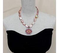 IDGTTLDF Freshwater pearl Purple Keshi Pearl Rectangle Shape Necklace Pave Evil Eye Pendant 18"