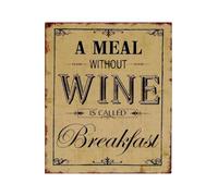 IDGTTLDF Funny Breakfast Sign Metal Tin Sign A Meal Without Wine is Called Breakfast Vintage Wall-Art for Kitchen Dining Room Wine Bar Decor 8 X 12 inch