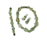 IDGTTLDF Green Prehnite Rough Gems Raw Cultured Keshi Pearl Crystal Necklace Bracelet Earrings Sets For Lady