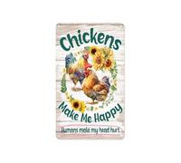 IDGTTLDF Humorous Chicken Metal Sign Chickens Make Me Happy Vintage Tin Sign for Farmhouse Kitchen Wall 8 X 12 inch
